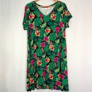 Tabitha Webb Woman Tropical Floral Flare Short Sleeve Dress Size 1X